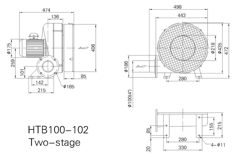 HTB100-102鼓风机尺寸图